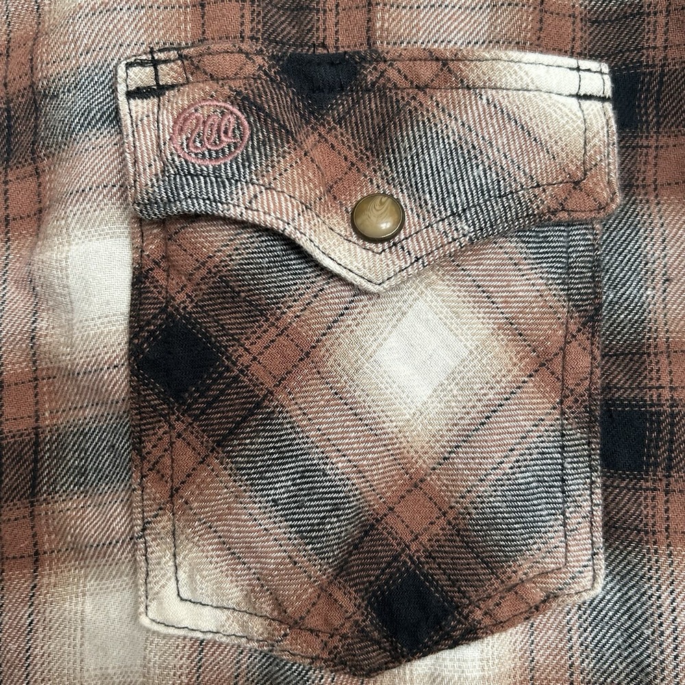 Wrangler Retro Western Shirt Men's M – Brown Plaid, Pearl Snap Buttons, Cotton - Picture 7 of 14